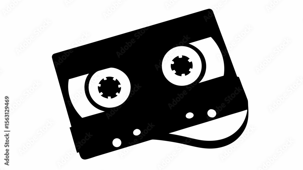 Poster a black and white illustration of a cassette tape with two visible spools and a rectangular body sha