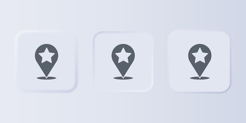 Grey Map pointer with star icon isolated on grey background. Star favorite pin map icon. Map markers. Set icons in square buttons. Vector