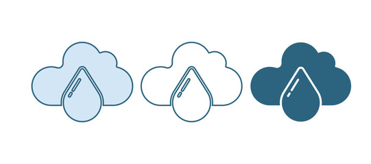 Obraz premium Blue Cloud with rain icon isolated on white background. Rain cloud precipitation with rain drops. Vector