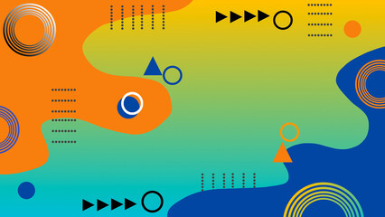 Abstract illustration with geometric shapes in orange and blue, combined with dots and lines. This...