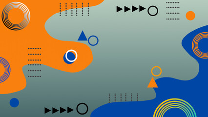 Abstract illustration with geometric shapes in orange and blue, combined with dots and lines. This...