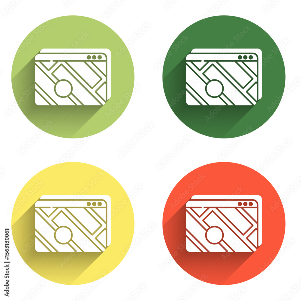 Poster set infographic of city map navigation icon isolated with long shadow background. mobile app interfa