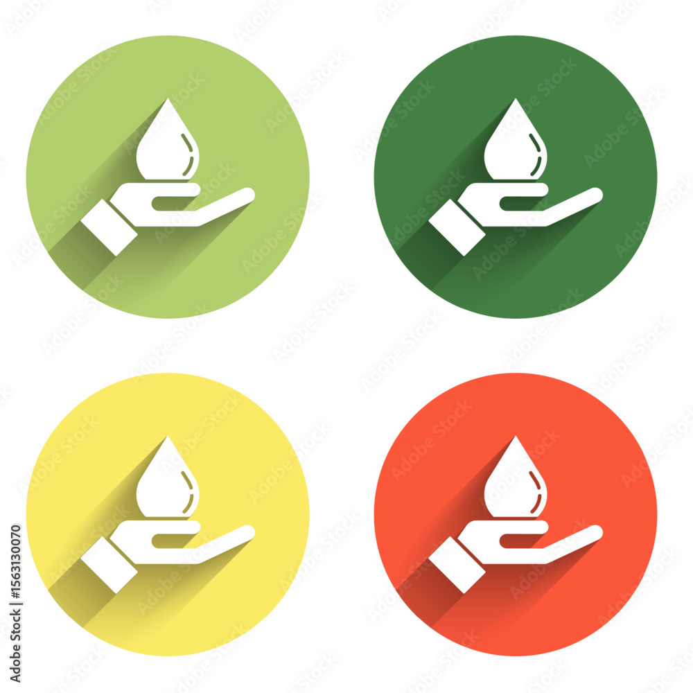 Aufkleber set washing hands with soap icon isolated with long shadow background. washing hands with soap to pr