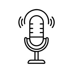 Vintage microphone broadcasting sound waves icon, a simple, linear representation