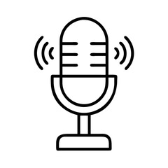 Minimalist illustration of a microphone emitting sound waves for podcasts or broadcasts