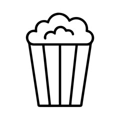 Black and white outline illustration of a container of popcorn for movies
