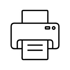 Simple printer icon with printed document featuring sleek black lines graphic