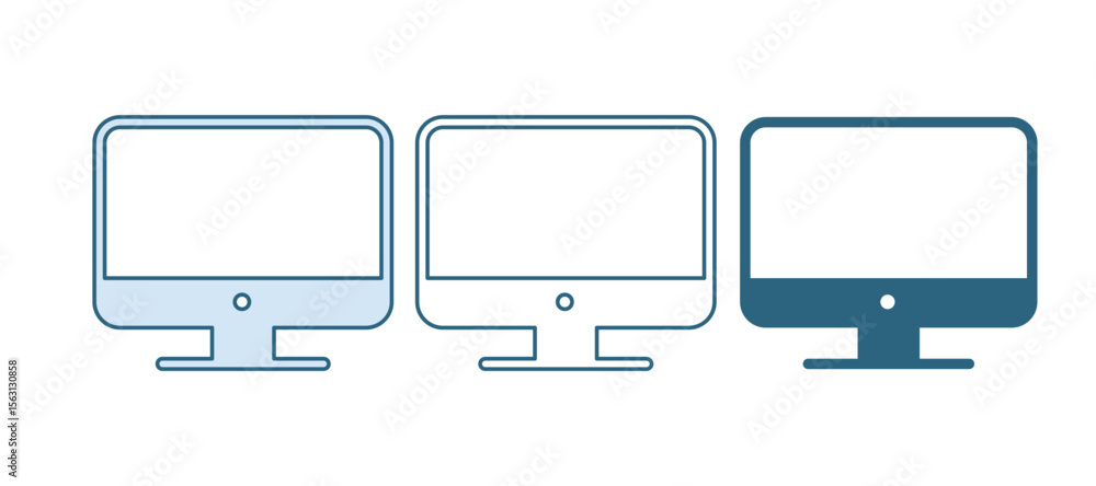 Poster blue computer monitor screen icon isolated on white background. electronic device. front view. vecto