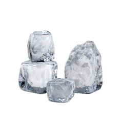 A group of clear ice cubes isolated on transparent background, showcasing their cold, refreshing, and crystalline texture