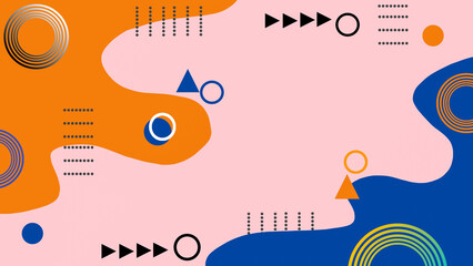 Abstract illustration with geometric shapes in orange and blue, combined with dots and lines. This...