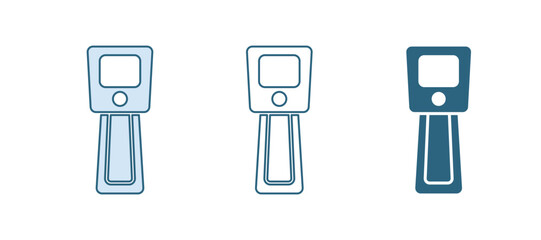 Blue Digital contactless thermometer with infrared light icon isolated on white background. Vector