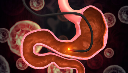 Stomach cancer, stomach Endoscopy. 3d illustration