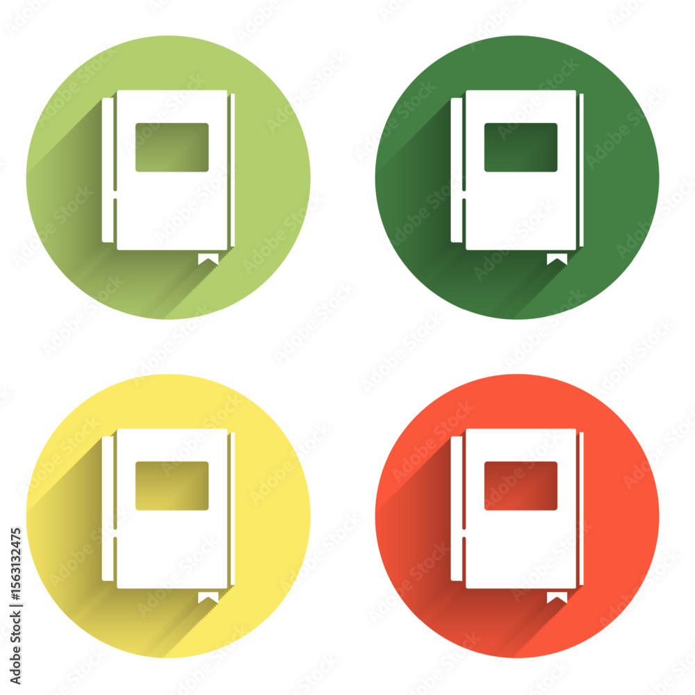 Poster set book icon isolated with long shadow background. color circle button. vector