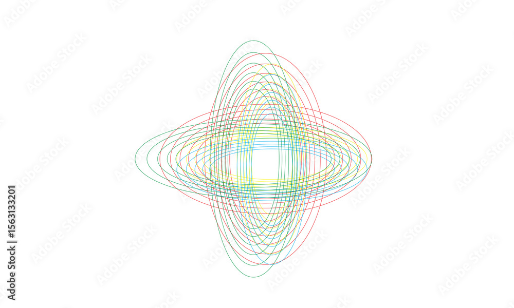 Poster interlocking ellipses in red green yellow and blue abstract pattern isolated on transparent backgrou