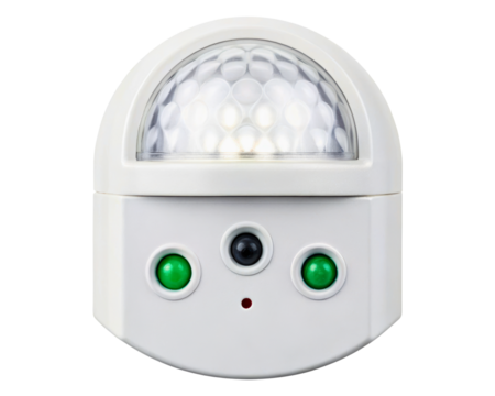 White security alarm motion detector with multiple sensor lights on a transparent background