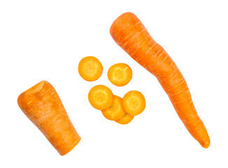 top view of sliced carrot on white background isolated