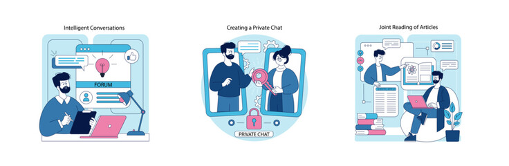 Vector Illustration of Digital Interactions and Conversations