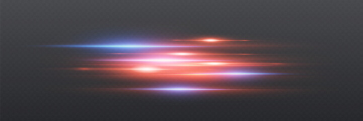 Moving fast lines of light, horizontal speed effect. On a transparent background.