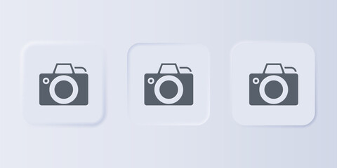 Grey Photo camera icon isolated on grey background. Foto camera icon. Set icons in square buttons. Vector
