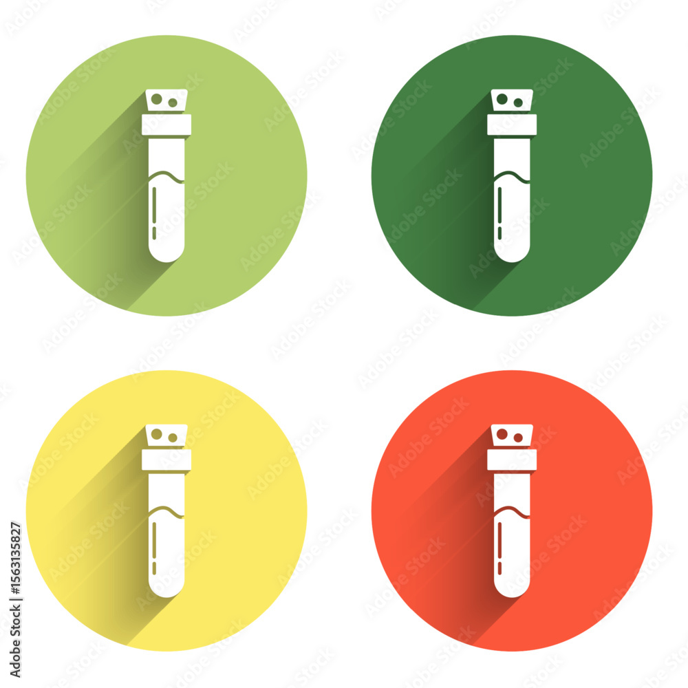 Poster set bottle with potion icon isolated with long shadow background. flask with magic potion. happy hal