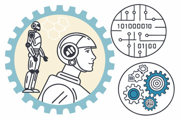 Vector Illustration of AI and Robotics Concept with Abstract Design Elements