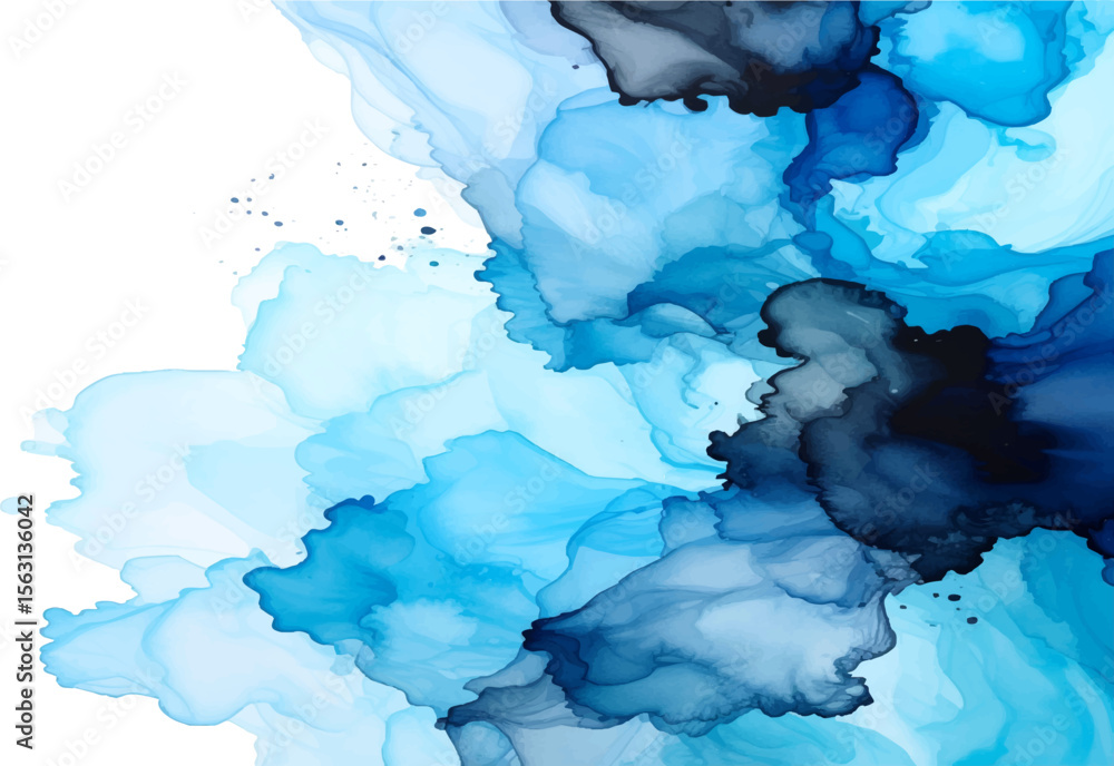 Poster dynamic blue water splash with a hint of red liquid creating a fresh and vibrant abstract texture