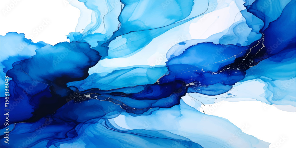 Poster dynamic blue water splash with a hint of red liquid creating a fresh and vibrant abstract texture