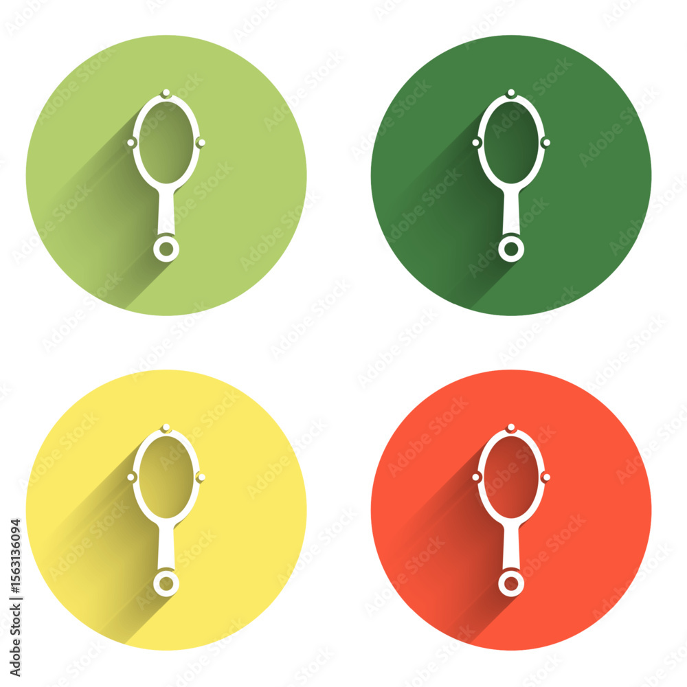 Poster set magic hand mirror icon isolated with long shadow background. color circle button. vector