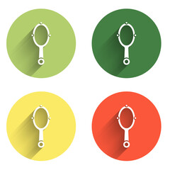 Set Magic hand mirror icon isolated with long shadow background. Color circle button. Vector