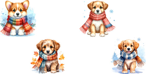 Obraz premium Brown cute funny cartoon group of dachshund puppies sitting