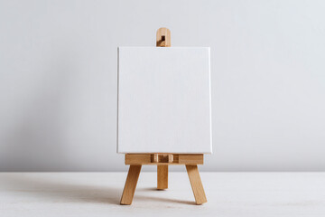 White Studio Flatlay with Blank Canvas on Wooden Easel