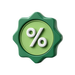 A green percentage discount symbol isolated on transparent background