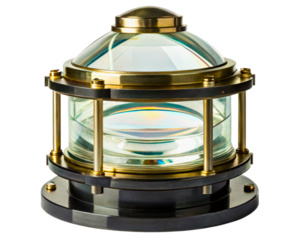 Vintage style nautical marine lantern with a large glass lens on a transparent background