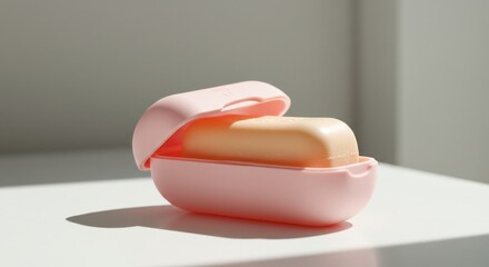 pink soap case with bar soap inside