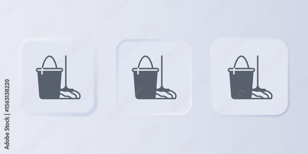 Poster grey mop and bucket icon isolated on grey background. cleaning service concept. set icons in square 