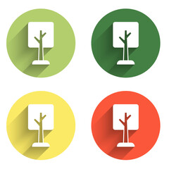 Obraz premium Set Tree icon isolated with long shadow background. Forest symbol. Color circle button. Vector