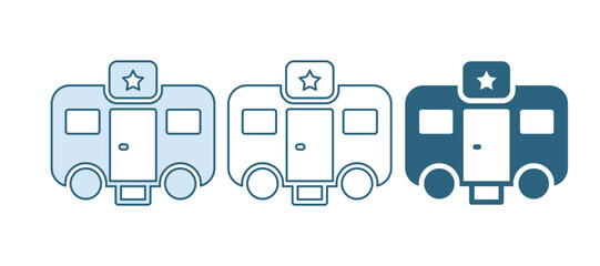 Blue Machine trailer dressing room for actors icon isolated on white background. Movie crew rest room. Star sleeping place. Film vehicle. Vector