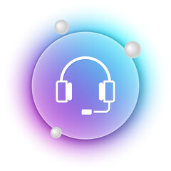 White Headphones icon isolated on white background. Earphones. Concept for listening to music, service, communication and operator. Blue and purple gradient circle background. Vector