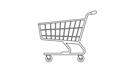 A simple outline drawing of a shopping cart with wheels and a handle for your everyday shopping needs