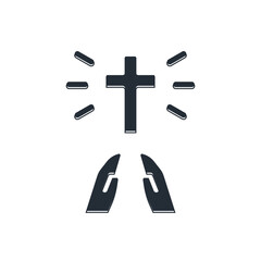 Obraz premium Black Hands in praying position icon isolated on white background. Prayer to god with faith and hope. Vector