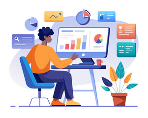 Fototapeta premium Person working on computer with charts and graphs for data analysis