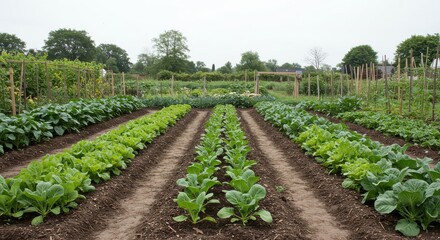 lush vegetable garden rows with green plants