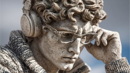 Fototapeta premium Modern David: Sculpture with Headphones and Glasses