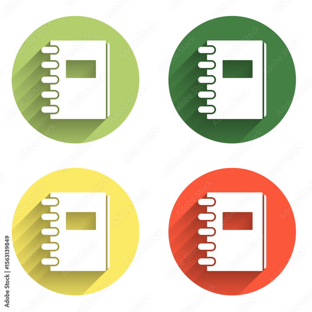 Poster set notebook icon isolated with long shadow background. spiral notepad icon. school notebook. writin