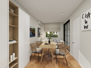 casa moderna con cocina abierta con barra 