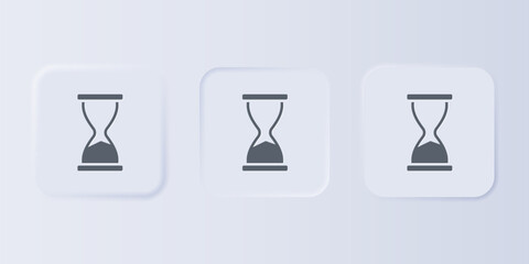 Grey Old hourglass with flowing sand icon isolated on grey background. Sand clock sign. Business and time management concept. Set icons in square buttons. Vector