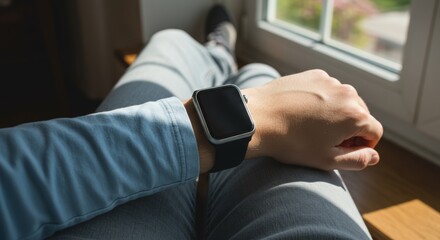 Obraz premium Smartwatch on wrist in bright indoor setting