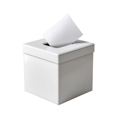 Square tissue box with tissues coming out for hygiene, healthcare, and personal care use cases