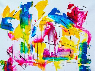 Abstract watercolor art with colorful paint splashes, grunge texture, and vintage paper design