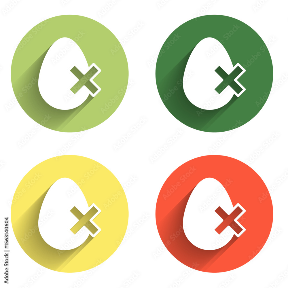 Poster set no egg icon isolated with long shadow background. color circle button. vector